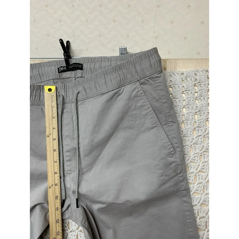 Zara Men's Jogger Pants‎ Size XL Grey  Pull-up Tie Waist Cotton Blend